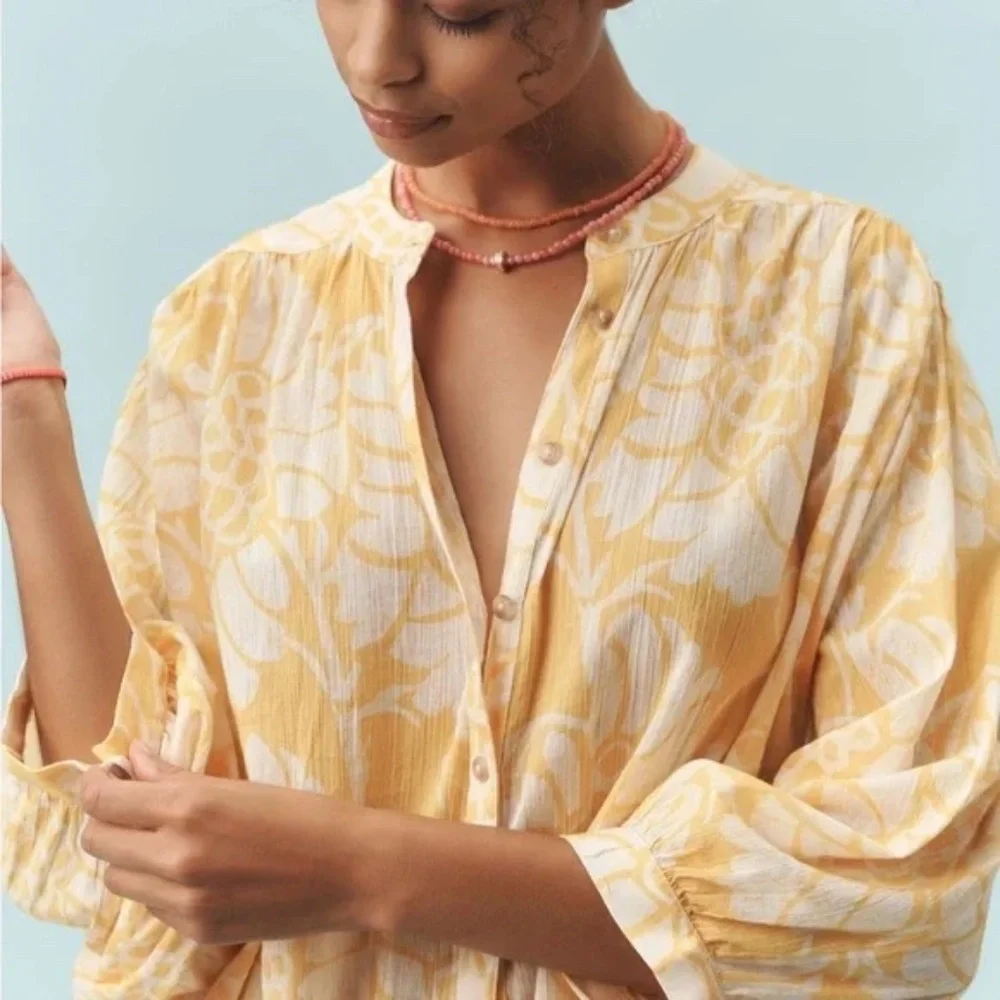 The Sidney Batwing Blouse by Pilcro Anthropologie Yellow Floral Top size XS NWT - Picture 3 of 5
